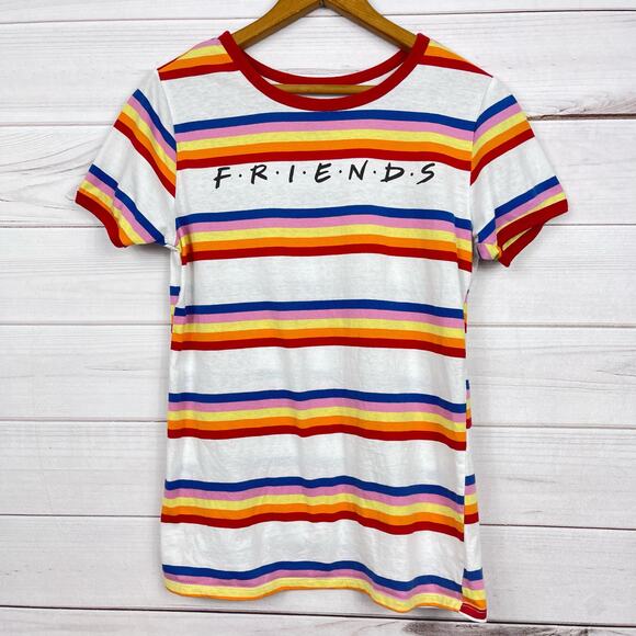 FRIENDS Love Tribe Colorful Striped Top Short Sleeve T-Shirt Size Medium‎ - Picture 1 of 5